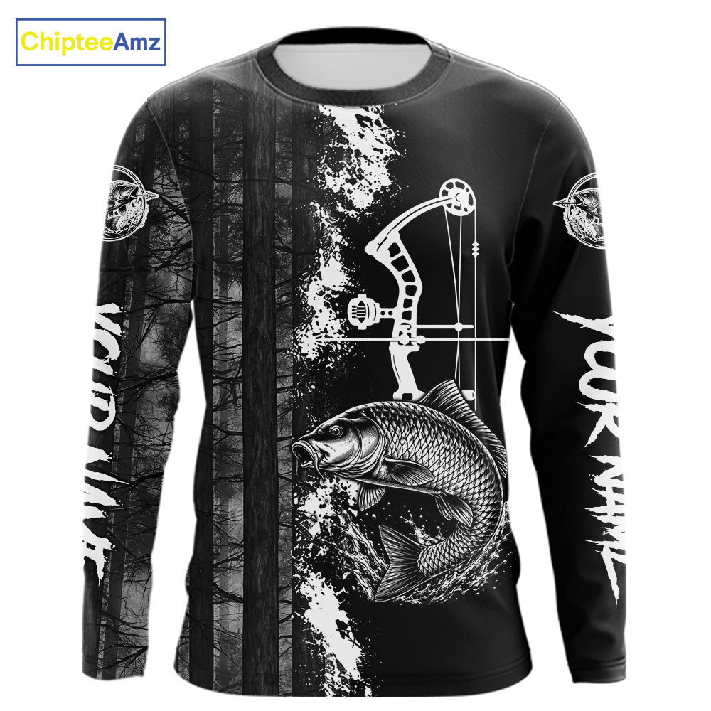 Men's Carp Fishing Shirts Long Sleeve Performance Shirt, Custom Forest Dark Camo Shirt NHT1368