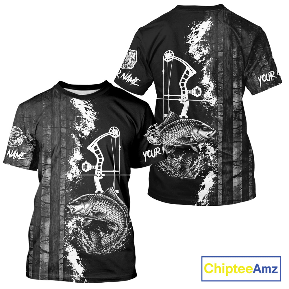 Men's Carp Fishing Shirts Short Sleeve Performance Shirt, Custom Forest Dark Camo Shirt NHT1368