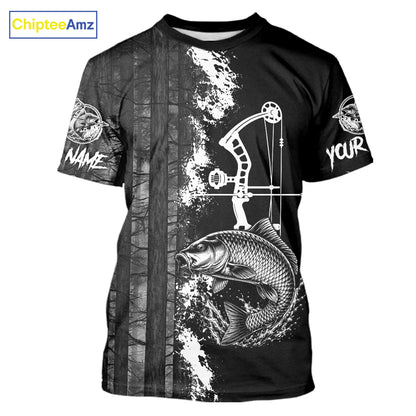 Men's Carp Fishing Shirts Short Sleeve Performance Shirt, Custom Forest Dark Camo Shirt NHT1368