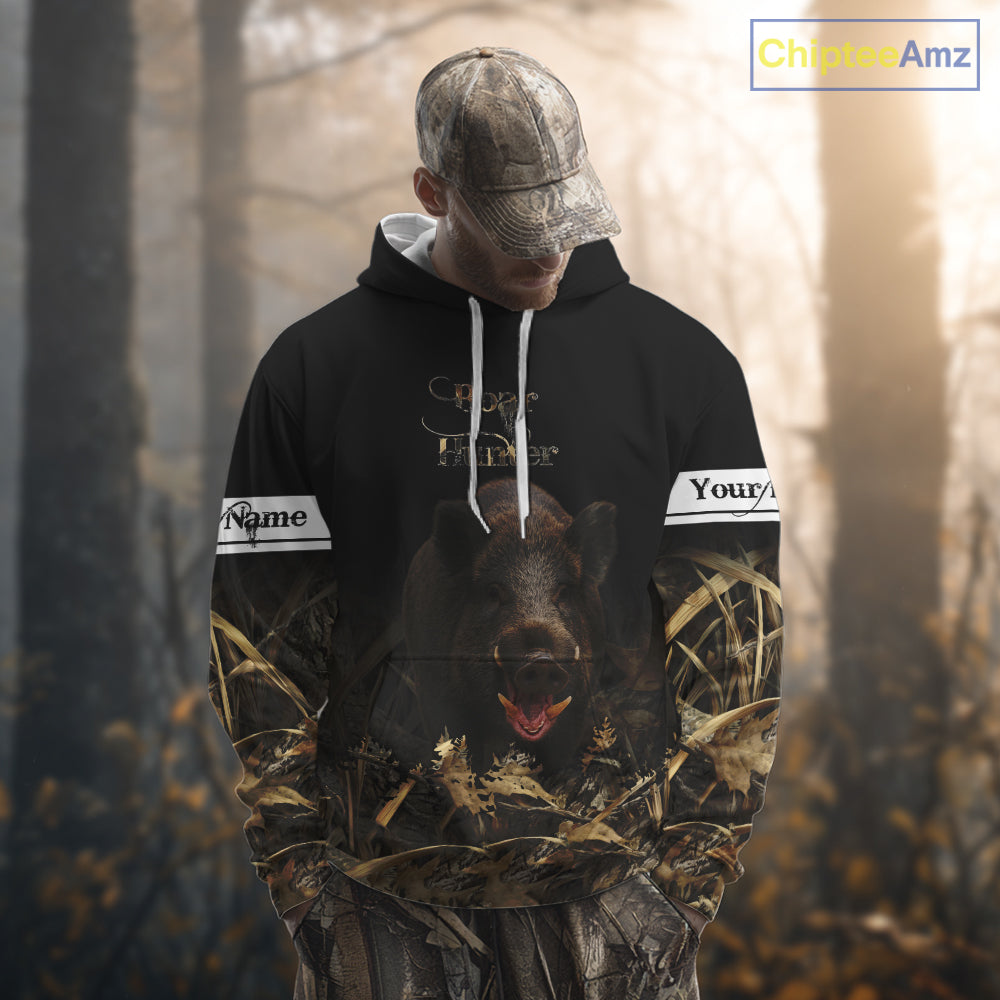Boar Hunting Black Grown Camo 3D Shirt For Hunting Season Hunting Clothes For Hunters NHT113