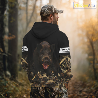 Boar Hunting Black Grown Camo 3D Shirt For Hunting Season Hunting Clothes For Hunters NHT113