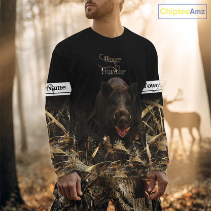 Boar Hunting Black Grown Camo 3D Shirt For Hunting Season Hunting Clothes For Hunters NHT113