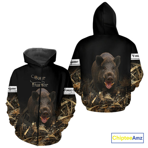 Boar Hunting Black Grown Camo 3D Shirt For Hunting Season Hunting Clothes For Hunters NHT113
