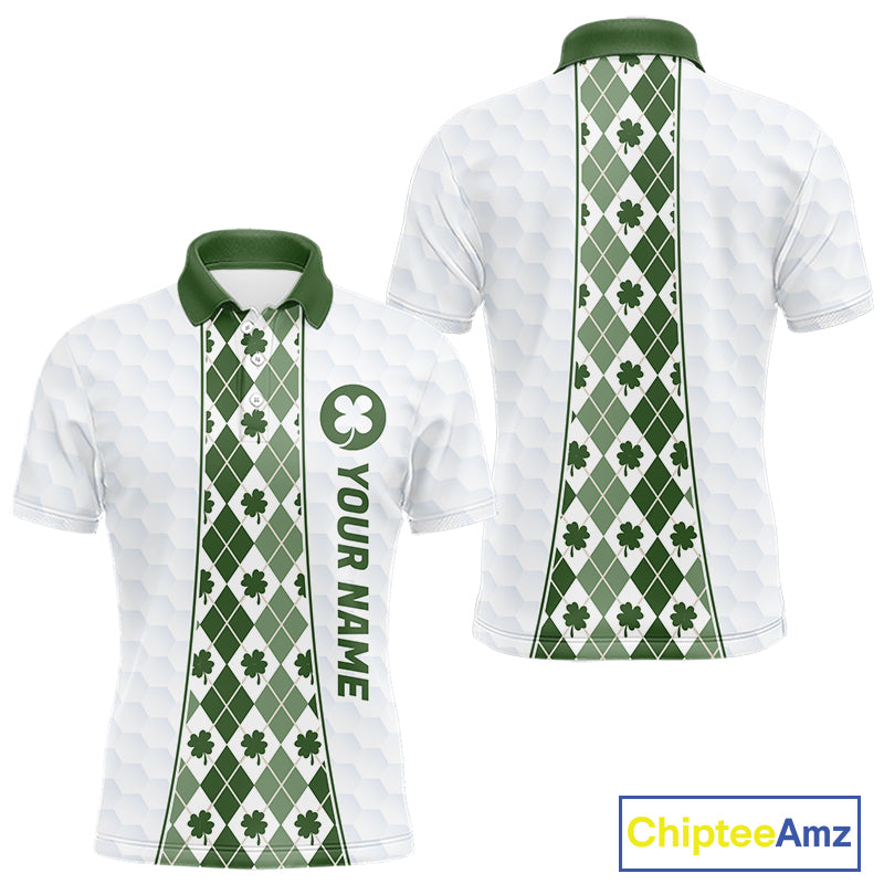 White & Green Irish Argyle Mens Golf Polo Shirt St Patrick Day For Family Team Shirt  NHT724