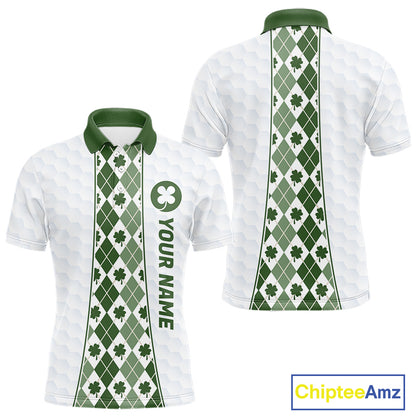 White & Green Irish Argyle Mens Golf Polo Shirt St Patrick Day For Family Team Shirt  NHT724