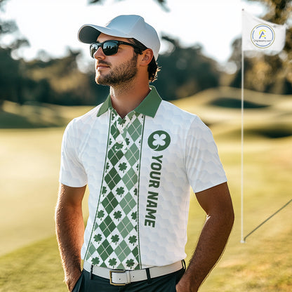 White & Green Irish Argyle Mens Golf Polo Shirt St Patrick Day For Family Team Shirt  NHT724