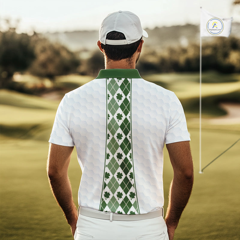 White & Green Irish Argyle Mens Golf Polo Shirt St Patrick Day For Family Team Shirt  NHT724
