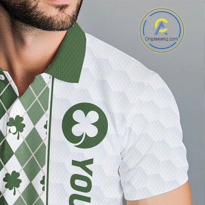 White & Green Irish Argyle Mens Golf Polo Shirt St Patrick Day For Family Team Shirt  NHT724