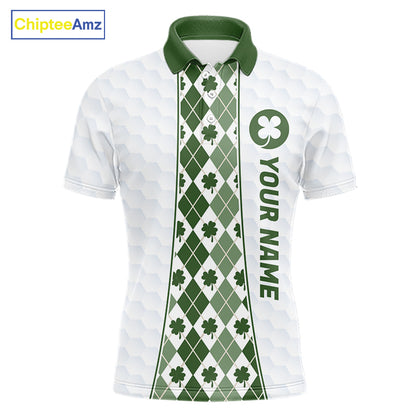 White & Green Irish Argyle Mens Golf Polo Shirt St Patrick Day For Family Team Shirt  NHT724