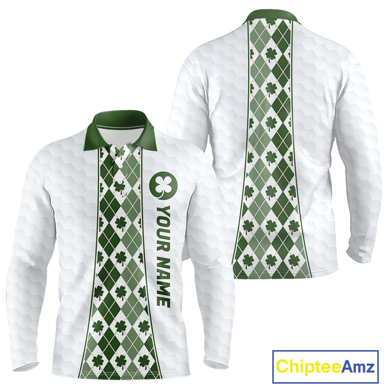 White & Green Irish Argyle Mens Golf Polo Shirt St Patrick Day For Family Team Shirt  NHT724