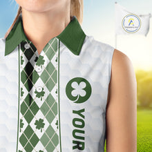 Load image into Gallery viewer, White &amp; Green Irish Argyle Womens Sleeveless Golf Polo Shirt St Patrick Day For Family Team Shirt  NHT724