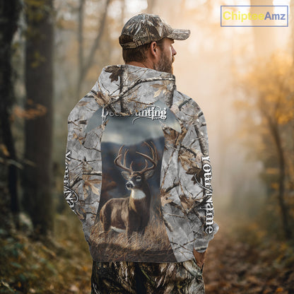 Custom 3D Deer Hunting Shirt With Whitetail Deer Winter Camo For Deer Hunting Season NHT222