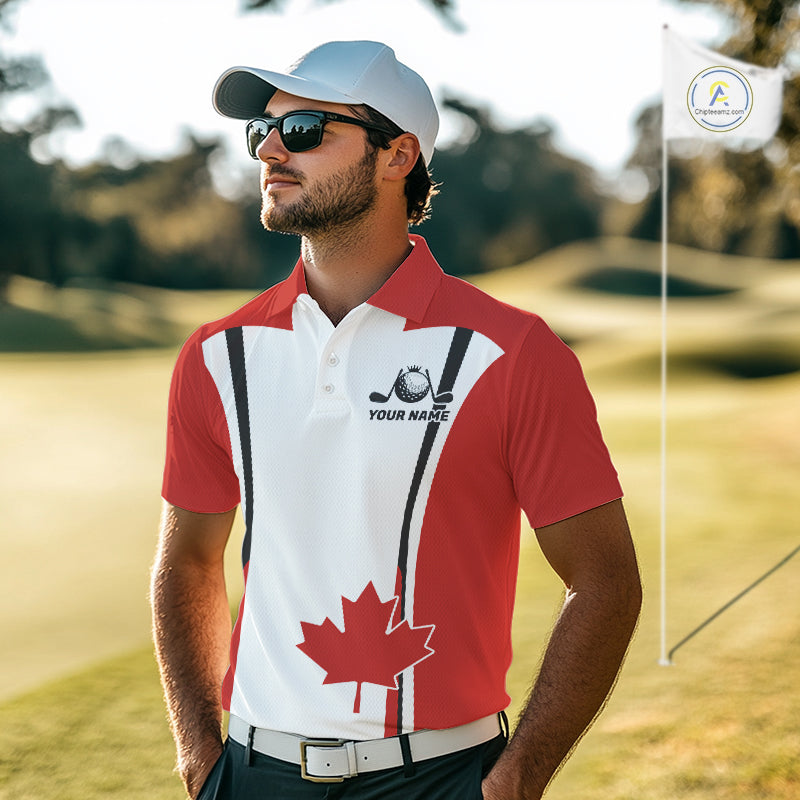 Personalized Canada Flag Mens Golf Shirts Golf Polo Shirts For Men Patriotic Golf Tops NHT734