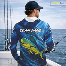 Load image into Gallery viewer, Custom Mahi Mahi Fishing Jersey, Personalized Long Sleeve Hooded Performance Fishing Shirt NHT1221