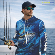 Load image into Gallery viewer, Custom Tuna Fishing Jersey, Personalized Long Sleeve Hooded Performance Fishing Shirt NHT1222