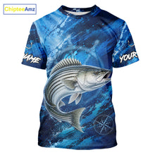 Load image into Gallery viewer, Custom Striped Bass Fishing Jersey with striped bass graphic and short sleeve performance fit.