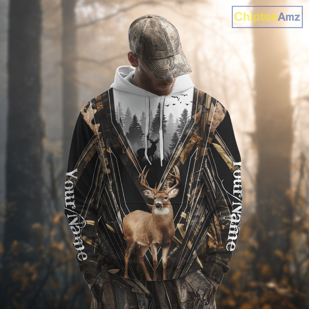 Whitetail Deer Hunting Custom Name Camo Shirt, Deer Hunting Apparel, Hunting Hoodie For Men NHT357