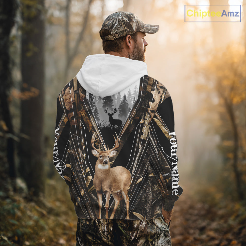 Whitetail Deer Hunting Custom Name Camo Shirt, Deer Hunting Apparel, Hunting Hoodie For Men NHT357