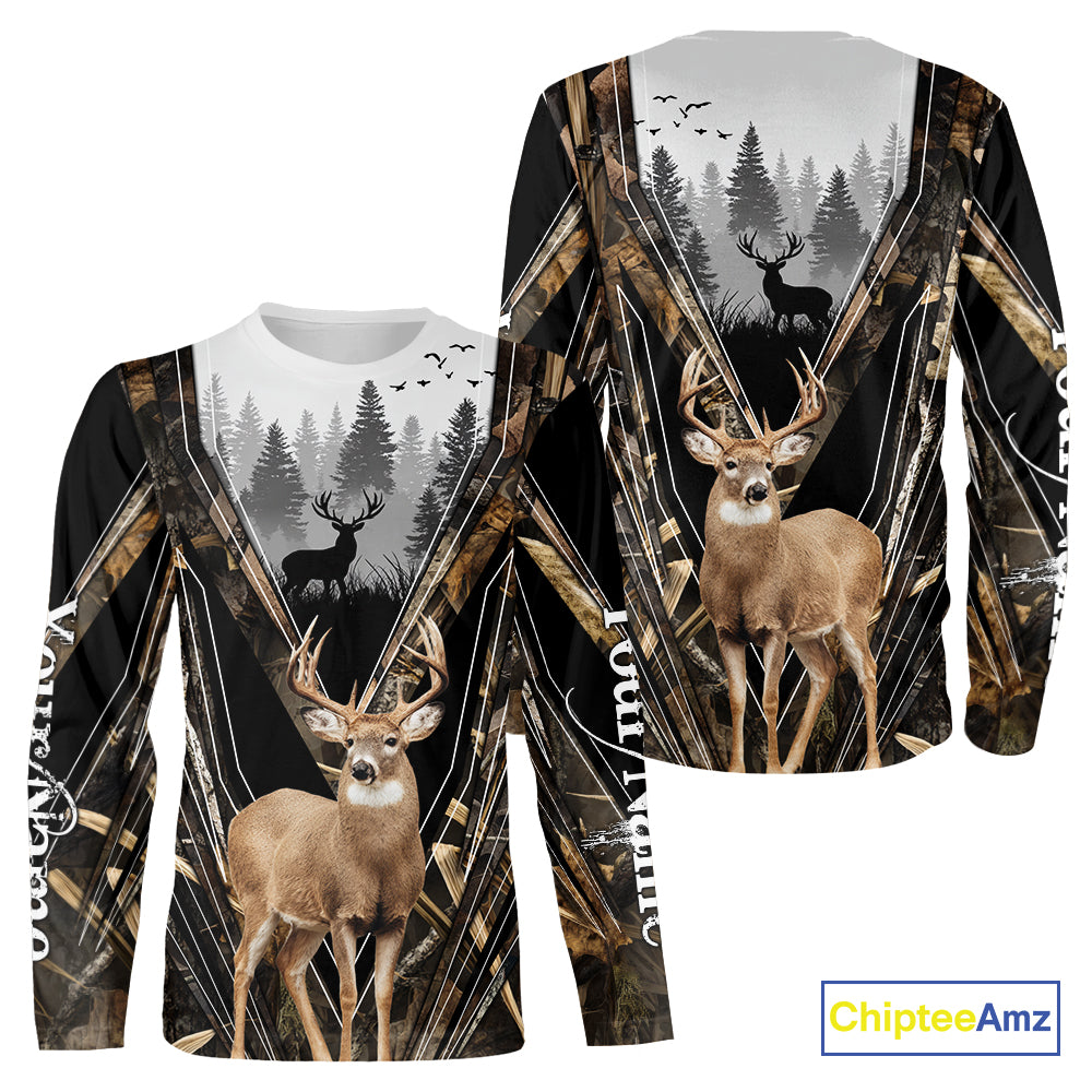 Whitetail Deer Hunting Custom Name Camo Shirt, Deer Hunting Apparel, Hunting Hoodie For Men NHT357