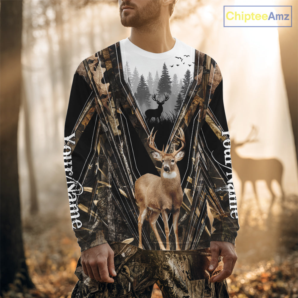 Whitetail Deer Hunting Custom Name Camo Shirt, Deer Hunting Apparel, Hunting Hoodie For Men NHT357