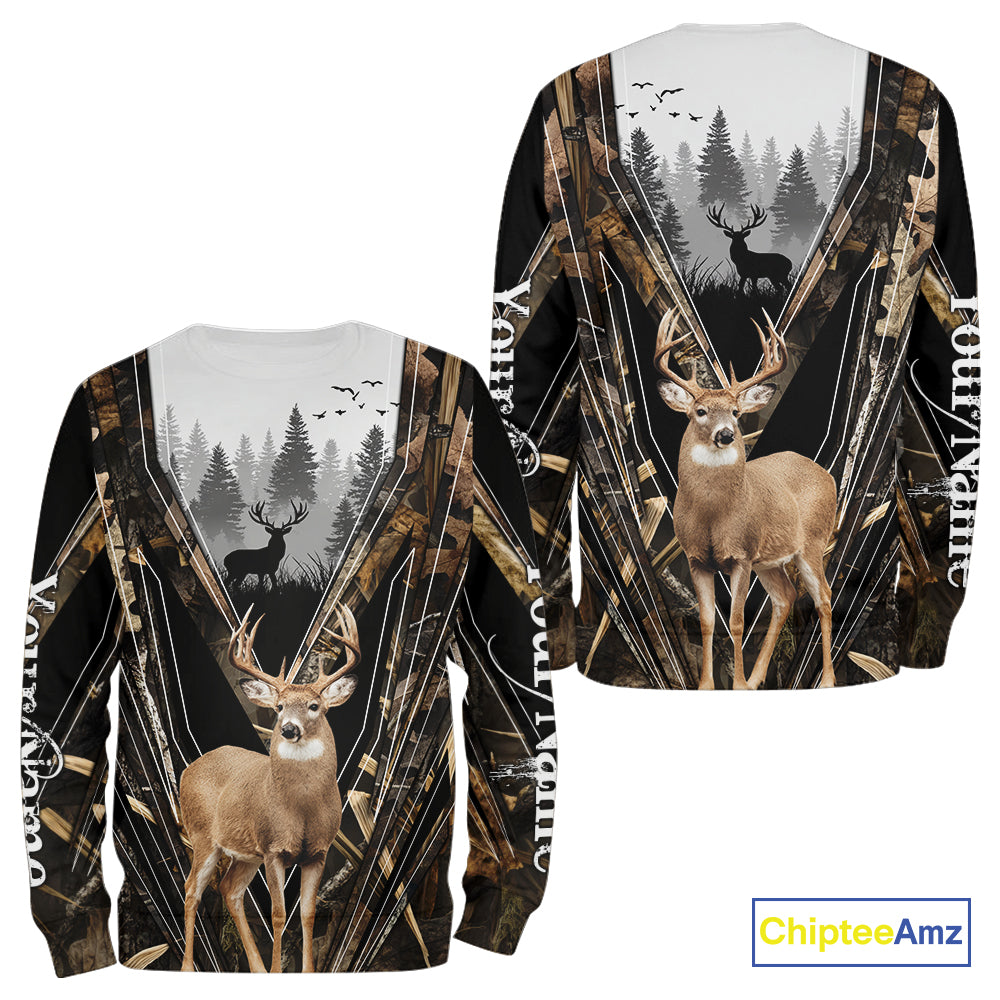 Whitetail Deer Hunting Custom Name Camo Shirt, Deer Hunting Apparel, Hunting Hoodie For Men NHT357
