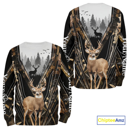Whitetail Deer Hunting Custom Name Camo Shirt, Deer Hunting Apparel, Hunting Hoodie For Men NHT357