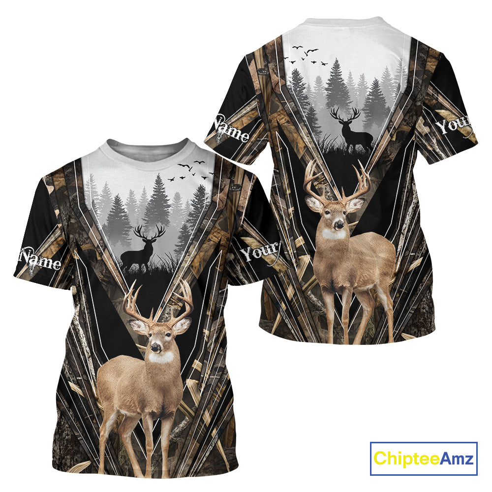 Whitetail Deer Hunting Custom Name Camo Shirt, Deer Hunting Apparel, Hunting Hoodie For Men NHT357