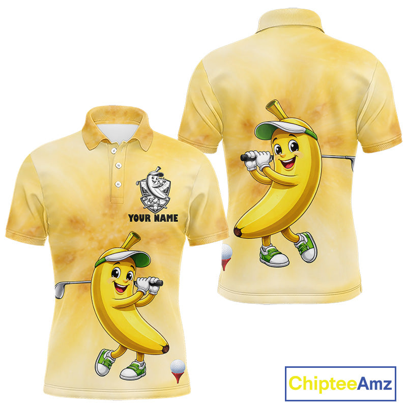 Funny Banana Mens Golf Polo Shirts Custom Name, Golf Shirt For Men, Golf Gift NHT745