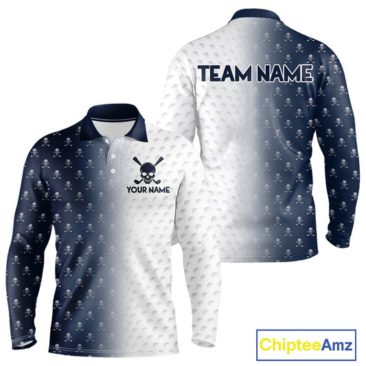 Personalized Skull Mens Golf Polo Shirt Custom Team Name Golf Ball Pattern Polo 