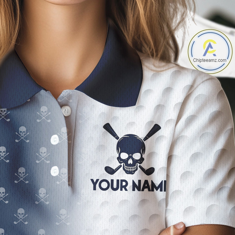 Personalized Skull Womens Golf Polo Shirt Custom Team Name Golf Ball Pattern Polo 