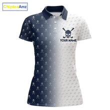 Load image into Gallery viewer, Personalized Skull Womens Golf Polo Shirt Custom Team Name Golf Ball Pattern Polo 