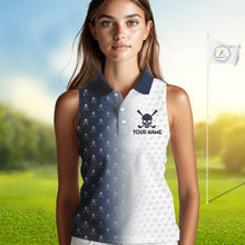 Load image into Gallery viewer, Personalized Skull Womens Sleeveless Golf Polo Shirt Custom Team Name Golf Ball Pattern Polo 