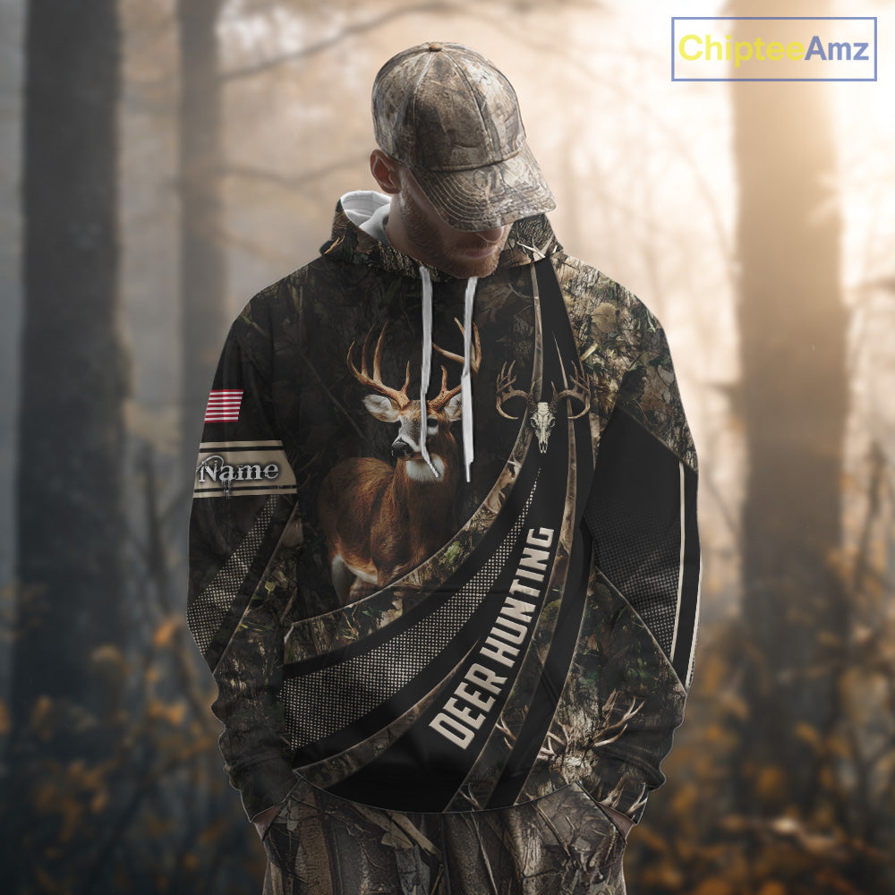 Whitetail Deer Hunting Shirt Camouflage US Flag, Deer Hunter Custom Name, Hunting Gift NHT123
