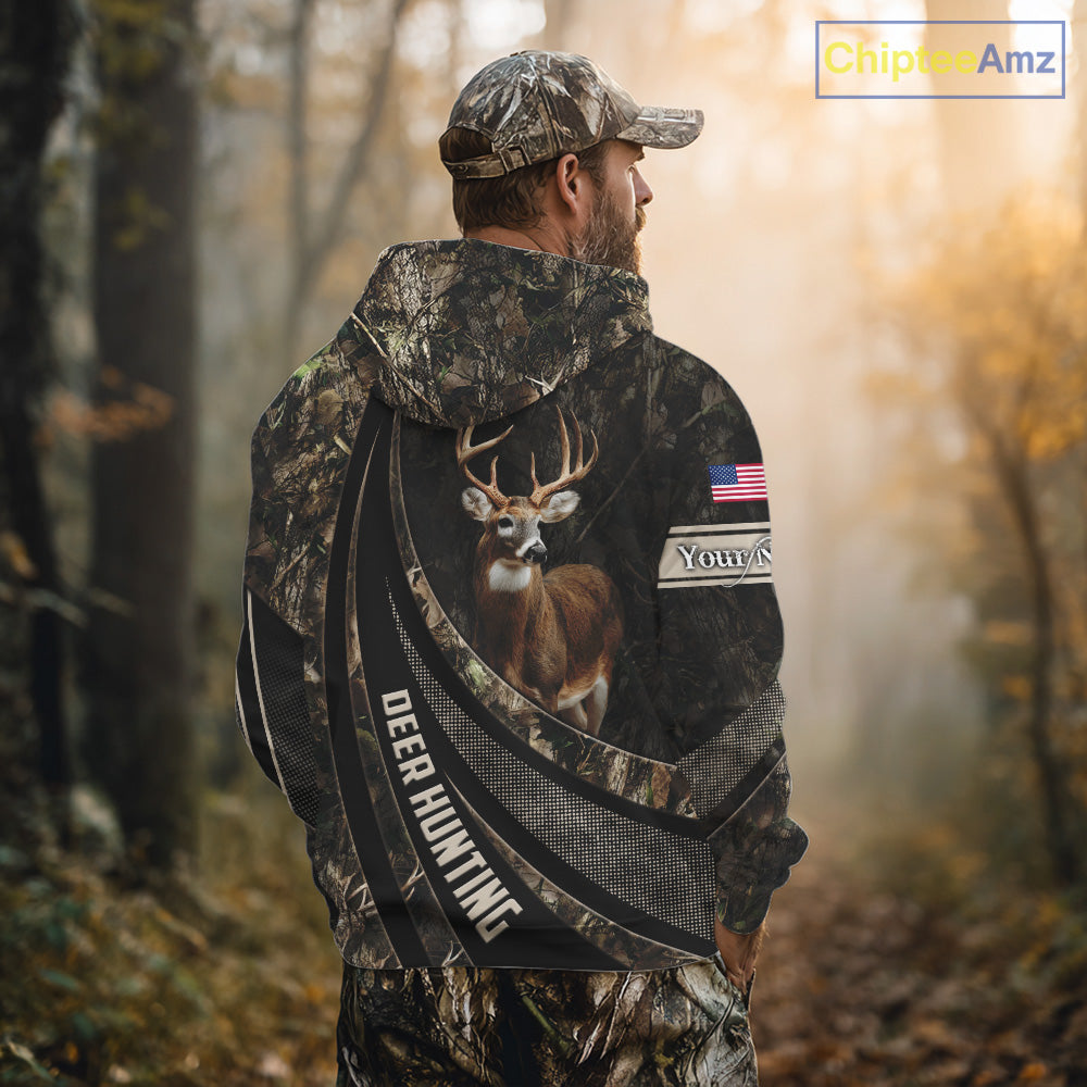 Whitetail Deer Hunting Shirt Camouflage US Flag, Deer Hunter Custom Name, Hunting Gift NHT123