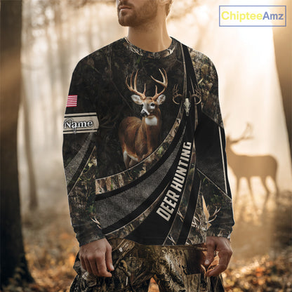 Whitetail Deer Hunting Shirt Camouflage US Flag, Deer Hunter Custom Name, Hunting Gift NHT123