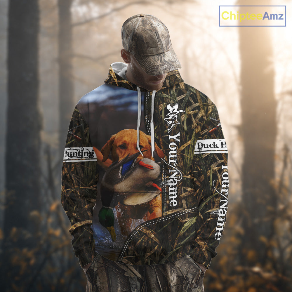 Duck Hunting Waterfowl Camouflage Shirt Yellow Labrador Retriever, Custom Name Hunting Gift NHT126