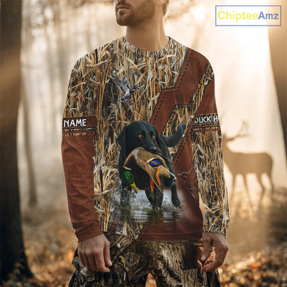 Mallard Duck Hunting With Black Lab Custom Name 3D All Over Print Shirt, Dog Hunting Gifts NHT131