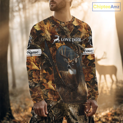 Season Deer Hunting Shirt Brown Camo Fall Pattern 3D Custom Name Clothes For Hunters NHT133