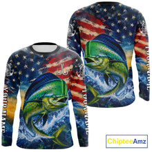 Load image into Gallery viewer, Mahi Mahi Fishing Shirt American Flag 3D All Over Print Long Sleeve Performance Apparel For Men NHT1087
