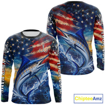 Load image into Gallery viewer, Marlin Fishing Shirt American Flag 3D All Over Print Long Sleeve Performance Apparel For Men NHT1088