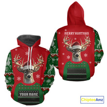 Load image into Gallery viewer, Merry Huntmas Deer Hunting Christmas Gifts, Personalized Huntmas Deer Hunting Shirt NHT307