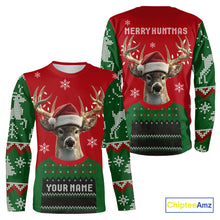 Load image into Gallery viewer, Merry Huntmas Deer Hunting Christmas Gifts, Personalized Huntmas Deer Hunting Shirt NHT307