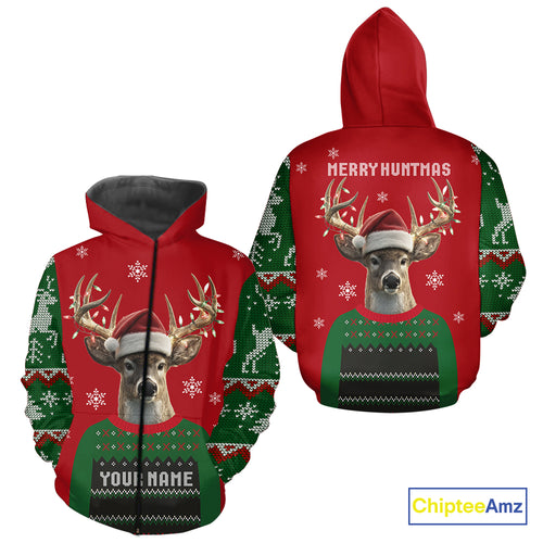 Merry Huntmas Deer Hunting Christmas Gifts, Personalized Huntmas Deer Hunting Shirt NHT307
