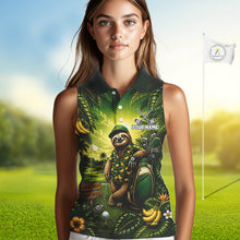 Load image into Gallery viewer, Custom Green Funny Sloth Tropical Womens Sleeveless Golf Polo Shirts, Golf Team Jersey For Women NHT927