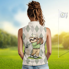 Load image into Gallery viewer, Personalized Sloth Womens Sleeveless Golf Polo Shirt Funny Golf Argyle Pattern Custom Name Golf Lover Gift