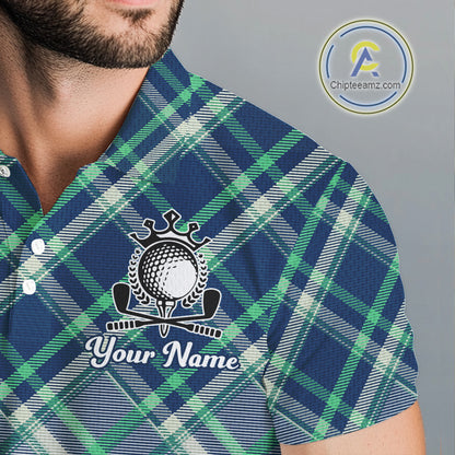 White Blue Argyle Pattern Mens Golf Shirt Golf & Custom Name Mens Golf Polo Shirt NHT558