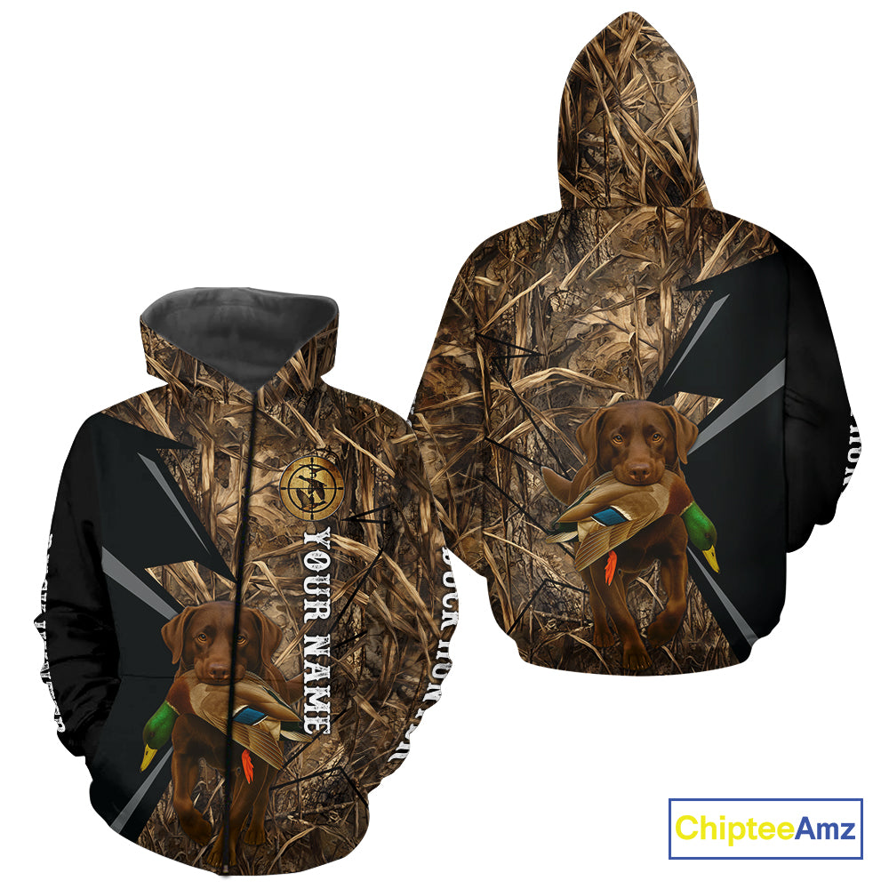 Duck Hunting Camo Winter with Black Lab 3D All Over Printed Shirt, Perfect Gift for Waterfowl Hunters NHT250