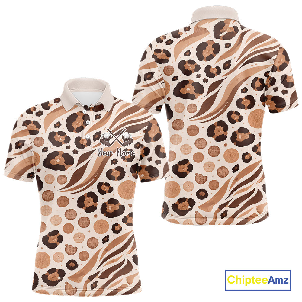 White Animal Mix Leopard Skin Prints Pattern Golf Shirts Custom Name For Mens NHT575