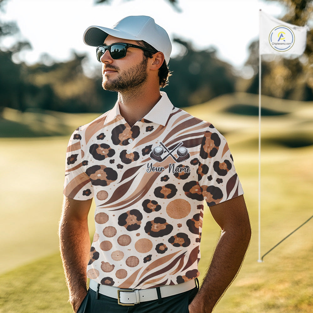 White Animal Mix Leopard Skin Prints Pattern Golf Shirts Custom Name For Mens NHT575
