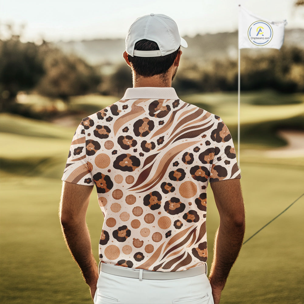 White Animal Mix Leopard Skin Prints Pattern Golf Shirts Custom Name For Mens NHT575